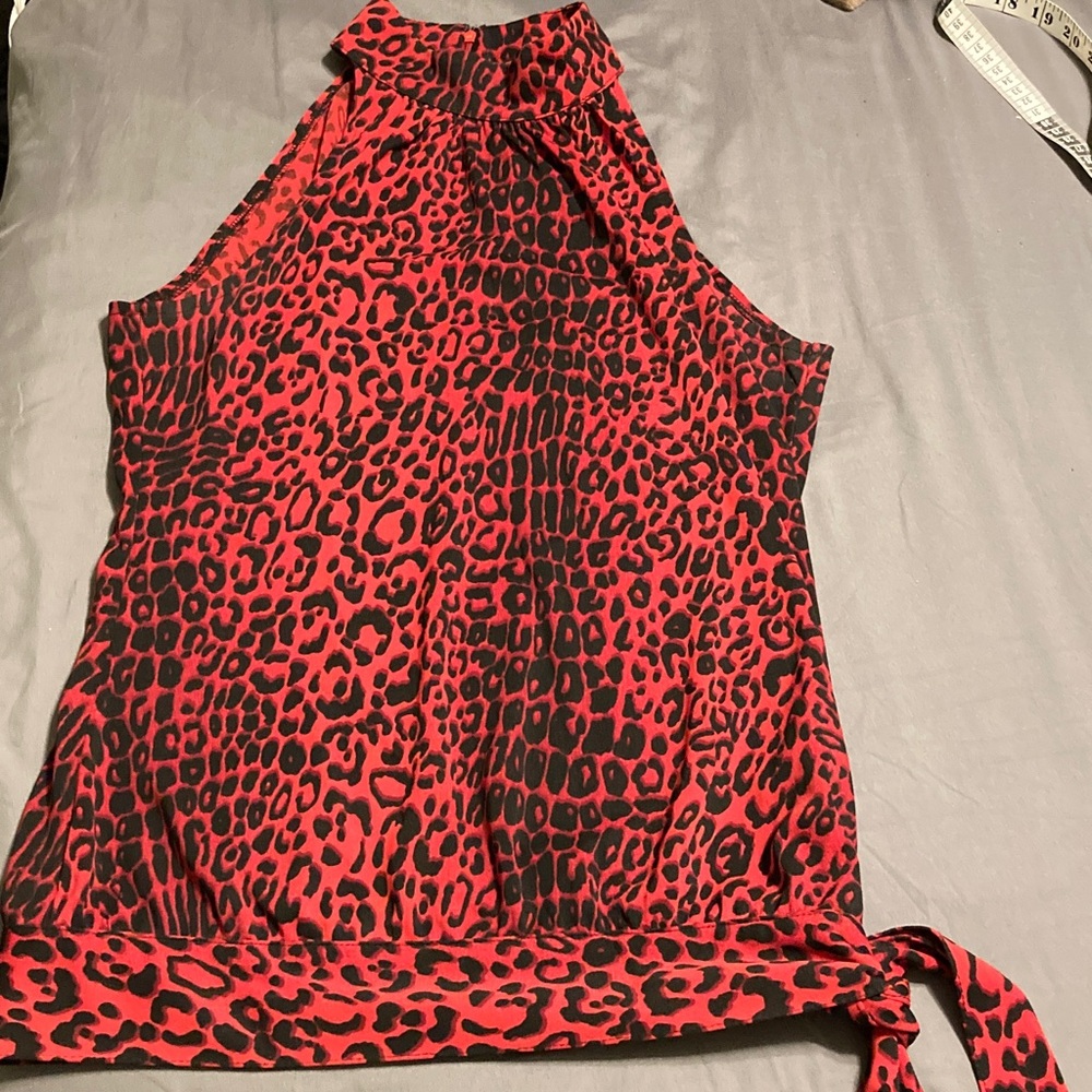 Michael Kors Red and Black Leopard Print Halter Top Small S